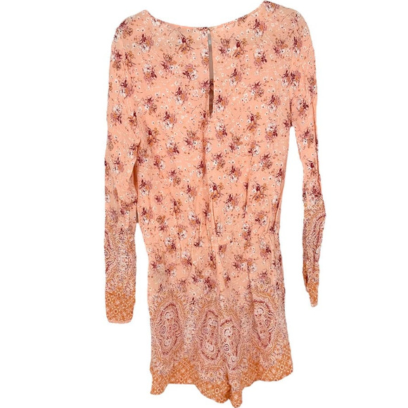 Sanctuary Peach Pink Multi Color Floral Pattern Romper Medium - Picture 2 of 3